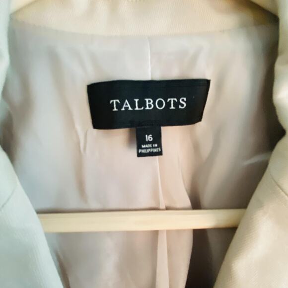 Talbots Blazer Womens 16 Beige Stretch Cotton Lined 3 Button academia career - Picture 2 of 4